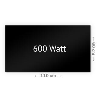 Heizprinz Infrarotheizung Glas schwarz 600 Watt rahmenlos 60  x 110 cm